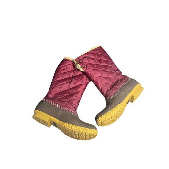 LL Bean Burgundy Nylon Shearling Lined Quilted Waterproof Duck Boots Size 9 - Picture 2 of 6